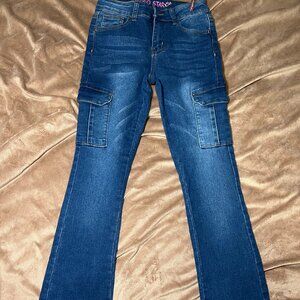 Girls size 12 Cargo Flare slim bootcut cargo jeans in a dark wash denim